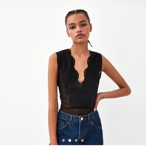 Zara Black Lace Plunge Bodysuit - Picture 2 of 7